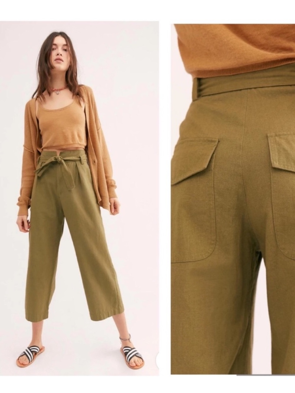 FREE PEOPLE Imogen High Waisted
Pants Cropped Wide Leg in Olive
Green Size 4